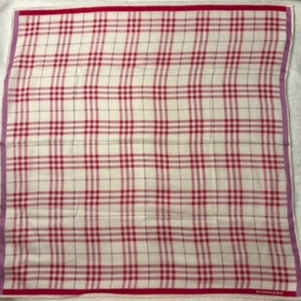 Vtg BURBERRY Scarf Handkerchief Nova Check Red White Pink 22"